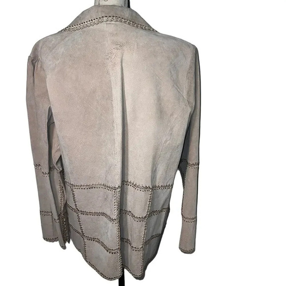 Outbrook Woman,1X tan embroidered leather tassel tie front long sleeve jacket
￼ - Picture 2 of 16